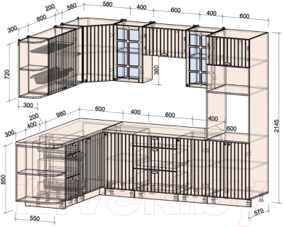 Кухонный гарнитур Интерлиния Берес 1.88x2.6 ВТ левая (дуб полярный/серый каспий)