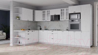 Кухонный гарнитур Интерлиния Берес 1.88x3.4 ВТ левая (дуб полярный/серый каспий)