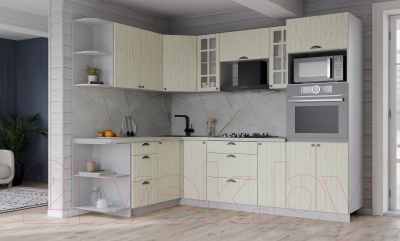 Кухонный гарнитур Интерлиния Берес 1.68x2.4 ВТ левая (дуб снежный/серый каспий)