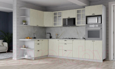 Кухонный гарнитур Интерлиния Берес 1.68x2.8 ВТ левая (дуб снежный/серый каспий)