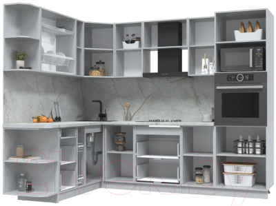 Кухонный гарнитур Интерлиния Берес 1.88x2.6 ВТ левая (дуб снежный/серый каспий)