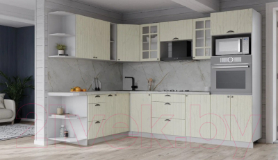 Кухонный гарнитур Интерлиния Берес 1.88x2.6 ВТ левая (дуб снежный/серый каспий)