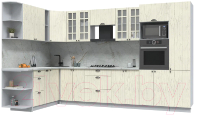 Кухонный гарнитур Интерлиния Берес 1.88x3.4 ВТ левая (дуб снежный/серый каспий) - фото