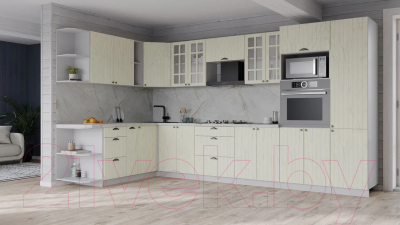 Кухонный гарнитур Интерлиния Берес 1.88x3.4 ВТ левая (дуб снежный/серый каспий)