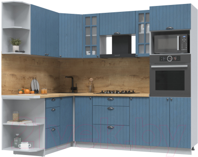 Кухонный гарнитур Интерлиния Берес 1.68x2.4 ВТ левая (дуб лазурный/дуб бунратти) - фото