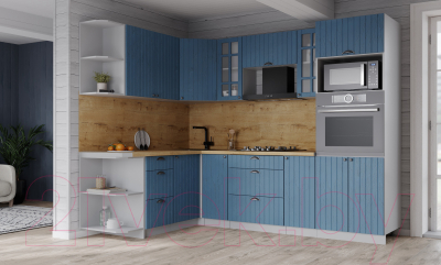 Кухонный гарнитур Интерлиния Берес 1.68x2.4 ВТ левая (дуб лазурный/дуб бунратти)