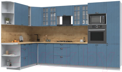 Кухонный гарнитур Интерлиния Берес 1.88x3.4 ВТ левая (дуб лазурный/дуб бунратти) - фото
