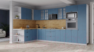 Кухонный гарнитур Интерлиния Берес 1.88x3.4 ВТ левая (дуб лазурный/дуб бунратти)