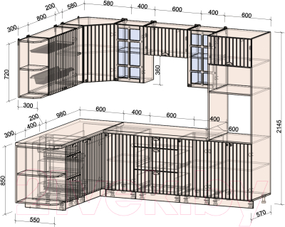 Кухонный гарнитур Интерлиния Берес 1.88x2.6 ВТ левая (дуб королевский/бискайская сосна)