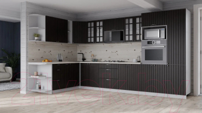 Кухонный гарнитур Интерлиния Берес 1.88x3.4 ВТ левая (дуб английский/бискайская сосна)