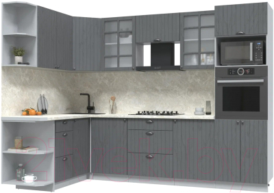 Кухонный гарнитур Интерлиния Берес 1.68x2.8 ВТ левая (дуб серый/опал светлый) - фото