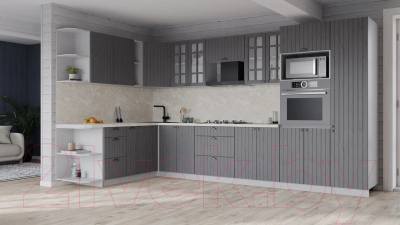 Кухонный гарнитур Интерлиния Берес 1.88x3.4 ВТ левая (дуб серый/опал светлый)