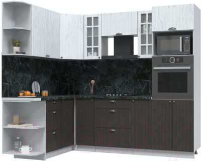 Кухонный гарнитур Интерлиния Берес 1.68x2.4 ВТ левая (дуб английский/дуб полярный/кастилло темный) - фото