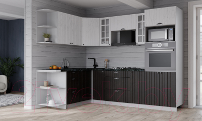 Кухонный гарнитур Интерлиния Берес 1.68x2.4 ВТ левая (дуб английский/дуб полярный/кастилло темный)