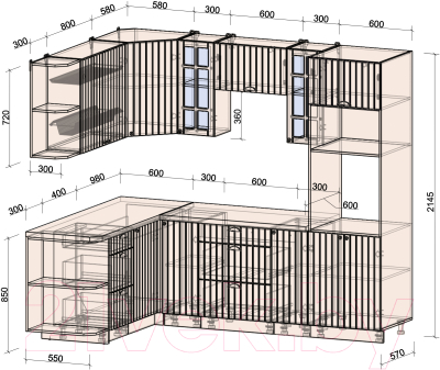 Кухонный гарнитур Интерлиния Берес 1.68x2.4 ВТ левая (дуб английский/дуб полярный/кастилло темный)