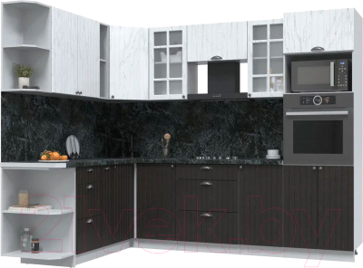 Кухонный гарнитур Интерлиния Берес 1.88x2.6 ВТ левая (дуб английский/дуб полярный/кастилло темный) - фото