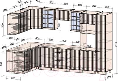 Готовая кухня Интерлиния Берес 1.88x3.2 ВТ левая