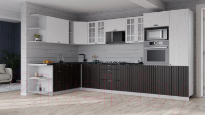 Кухонный гарнитур Интерлиния Берес 1.88x3.4 ВТ левая (дуб английский/дуб полярный/кастилло темный)