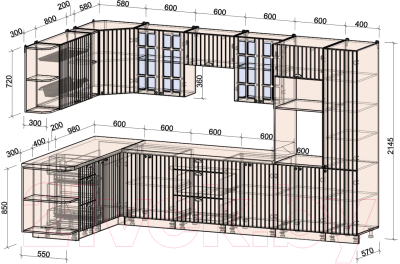 Кухонный гарнитур Интерлиния Берес 1.88x3.4 ВТ левая (дуб английский/дуб полярный/кастилло темный)