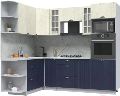 Кухонный гарнитур Интерлиния Берес 1.68x2.4 ВТ левая (дуб снежный/дуб королевский/серый каспий) - фото