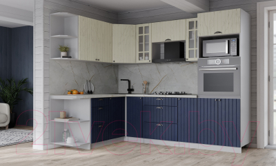 Кухонный гарнитур Интерлиния Берес 1.68x2.4 ВТ левая (дуб снежный/дуб королевский/серый каспий)