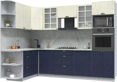 Кухонный гарнитур Интерлиния Берес 1.68x2.8 ВТ левая (дуб снежный/дуб королевский/серый каспий) - фото