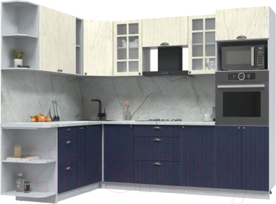 Кухонный гарнитур Интерлиния Берес 1.88x2.6 ВТ левая (дуб снежный/дуб королевский/серый каспий) - фото