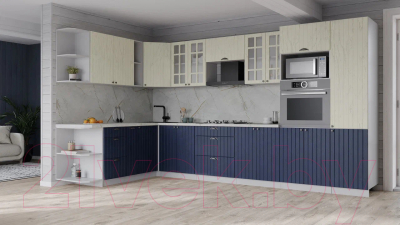 Кухонный гарнитур Интерлиния Берес 1.88x3.4 ВТ левая (дуб снежный/дуб королевский/серый каспий)