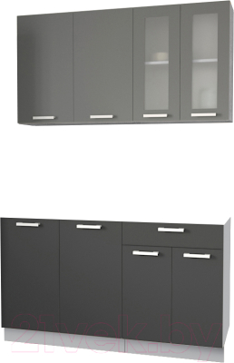 Кухонный гарнитур Интерлиния Мила 14 без столешницы (серебристый/антрацит) - фото