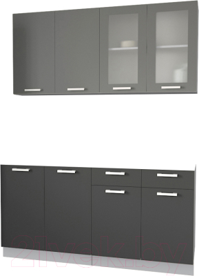 Кухонный гарнитур Интерлиния Мила 16 без столешницы (серебристый/антрацит) - фото