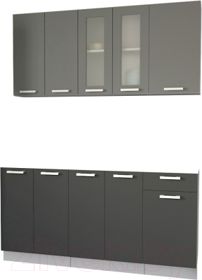 Кухонный гарнитур Интерлиния Мила 16-60 без столешницы (серебристый/антрацит) - фото