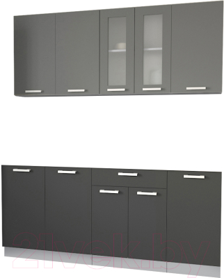 Кухонный гарнитур Интерлиния Мила 18 без столешницы (серебристый/антрацит) - фото