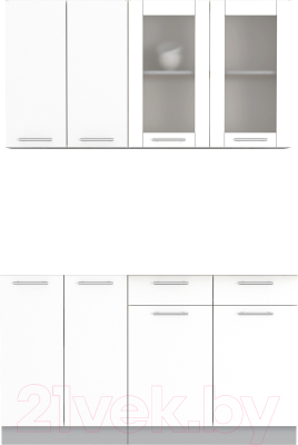 Кухонный гарнитур Интерлиния Мила 14-60 без столешницы (белый платинум) - фото