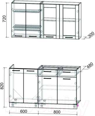 Кухонный гарнитур Интерлиния Мила 14-60 без столешницы (белый платинум)