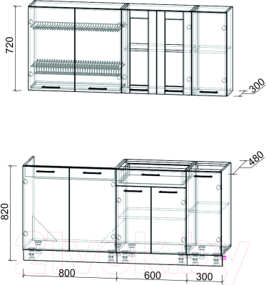 Кухонный гарнитур Интерлиния Мила 17 без столешницы (белый платинум)