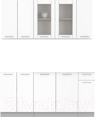 Кухонный гарнитур Интерлиния Мила 17-60 без столешницы (белый платинум) - фото