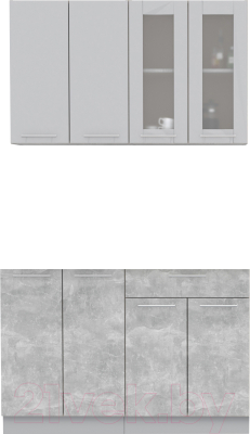 Кухонный гарнитур Интерлиния Мила 12 без столешницы (серебристый/бетон) - фото