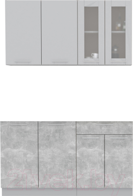 Кухонный гарнитур Интерлиния Мила 14 без столешницы (серебристый/бетон) - фото