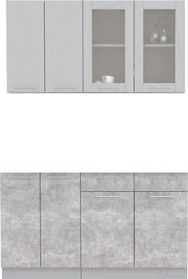 Кухонный гарнитур Интерлиния Мила 14-60 без столешницы (серебристый/бетон) - фото
