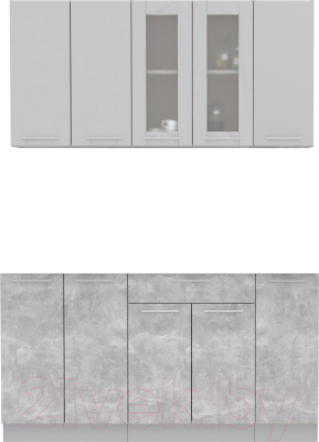 Кухонный гарнитур Интерлиния Мила 15 без столешницы (серебристый/бетон) - фото