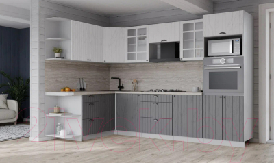 Кухонный гарнитур Интерлиния Берес 1.68x2.8 ВТ левая (дуб полярный/дуб серый/травертин серый)