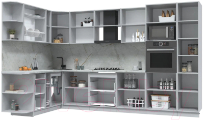 Кухонный гарнитур Интерлиния Берес 1.88x3.4 ВТ левая (дуб полярный/дуб серый/травертин серый)