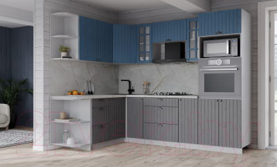 Кухонный гарнитур Интерлиния Берес 1.68x2.4 ВТ левая (дуб лазурный/дуб серый/серый каспий)