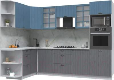 Кухонный гарнитур Интерлиния Берес 1.68x2.8 ВТ левая (дуб лазурный/дуб серый/серый каспий) - фото