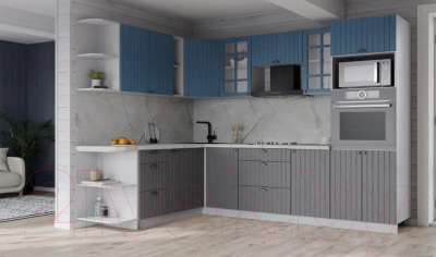 Кухонный гарнитур Интерлиния Берес 1.88x2.6 ВТ левая (дуб лазурный/дуб серый/серый каспий)