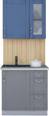 Кухонный гарнитур Интерлиния Мила Крафт 0.8 (дуб серый/дуб лазурный/травертин серый) - фото