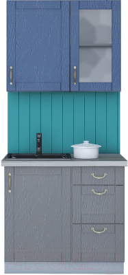Кухонный гарнитур Интерлиния Мила Крафт 0.9 (дуб серый/дуб лазурный/травертин серый) - фото
