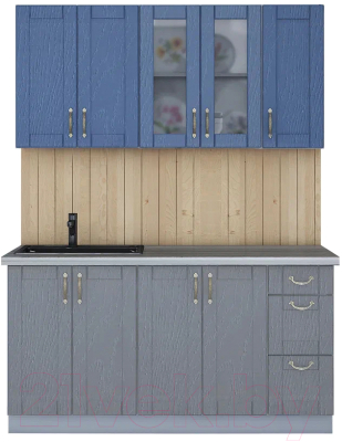 Кухонный гарнитур Интерлиния Мила Крафт 1.5 (дуб серый/дуб лазурный/травертин серый) - фото