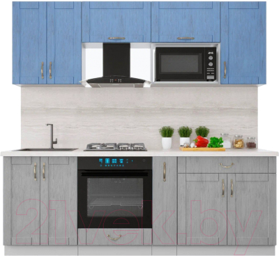 Кухонный гарнитур Интерлиния Мила Крафт 2.2 (дуб серый/дуб лазурный/травертин серый) - фото