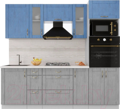 Кухонный гарнитур Интерлиния Мила Крафт 2.3 (дуб серый/дуб лазурный/травертин серый) - фото